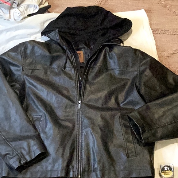 Lee’s Dungarees MENS Faux leather hooded Jacket SZ.L - Picture 1 of 14